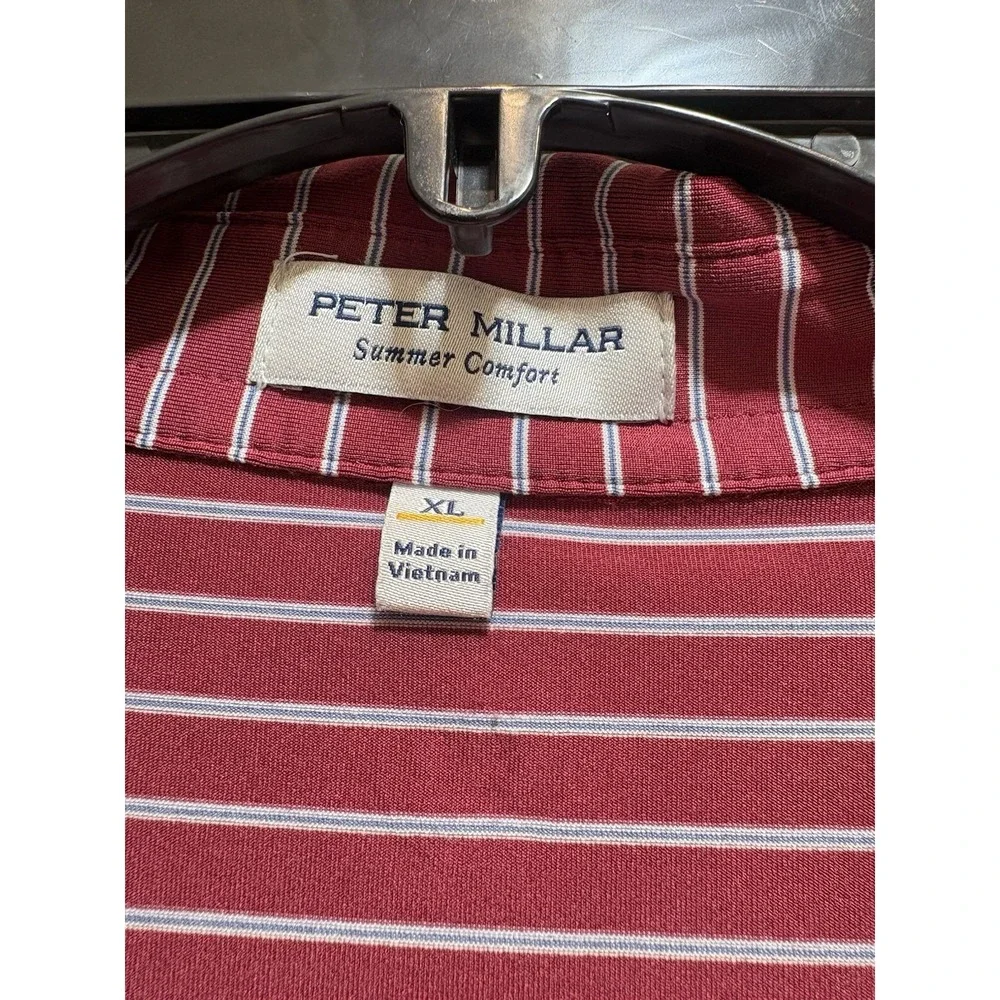 Peter Millar Summer Comfort Golf Polo Shirt XL Red Striped TCC logo - Picture 2 of 7